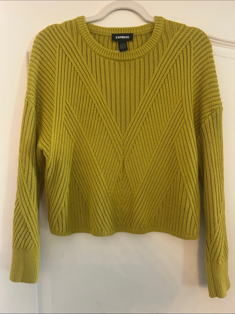 Express Ribbed Crewneck Sweater in Chartreuse Green